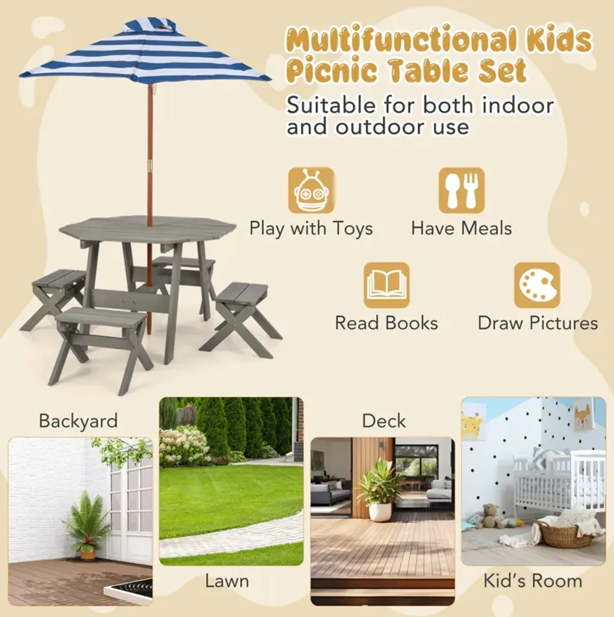 Kids Wooden Table Set – Child-Sized Furniture for Play, Study, and Activities