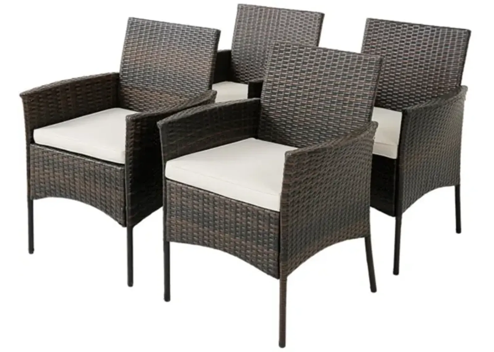 Hivvago Set of 4 Patio PE Wicker Dining Chairs with Seat Cushions and Armrests-Set of 4