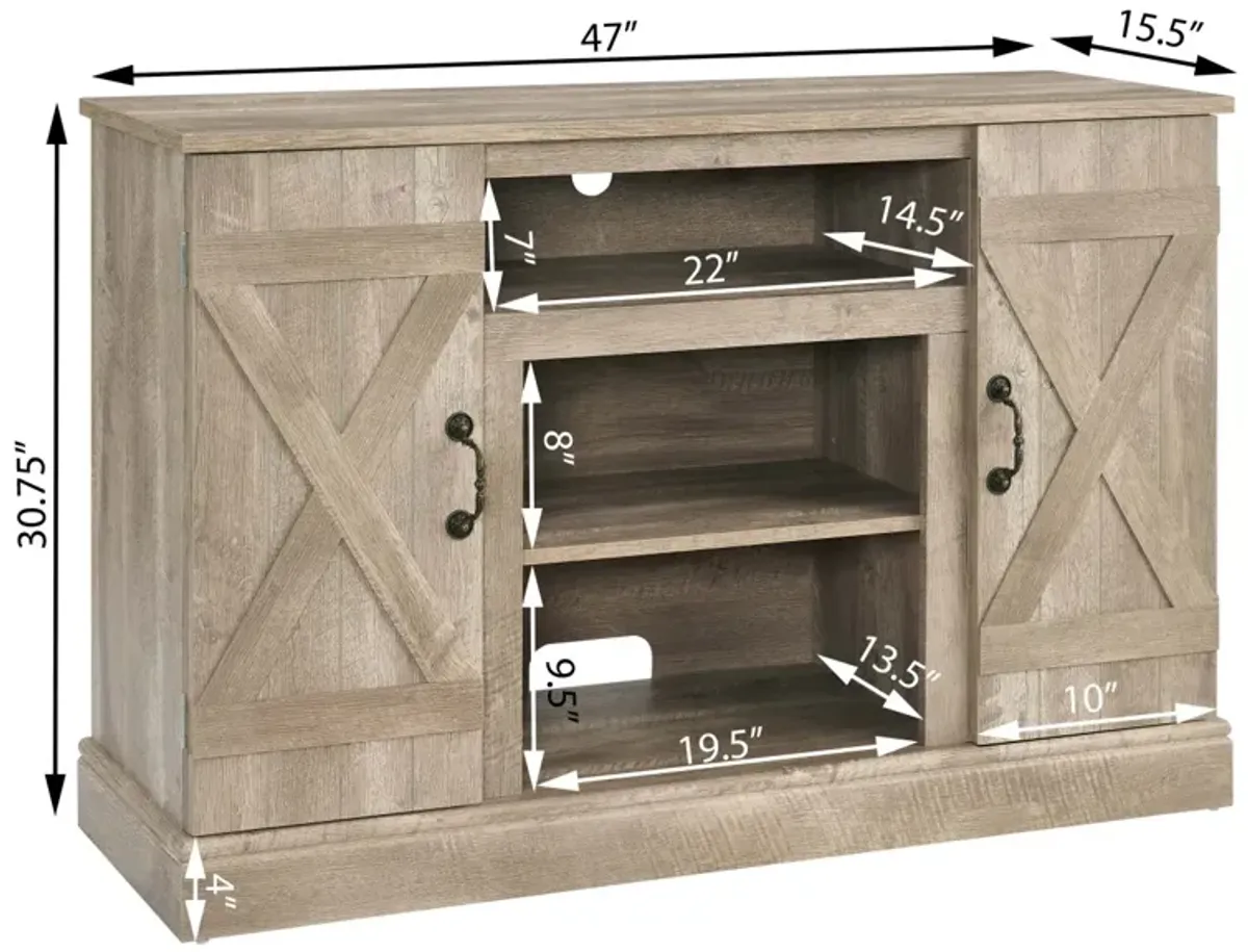 Farmhouse TV Stand with Open/Closed Storage, 47" Wide