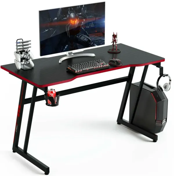 Costway 47.5'' Gaming Desk Z-Shaped Computer Office Table w/Gaming Handle Rack Red
