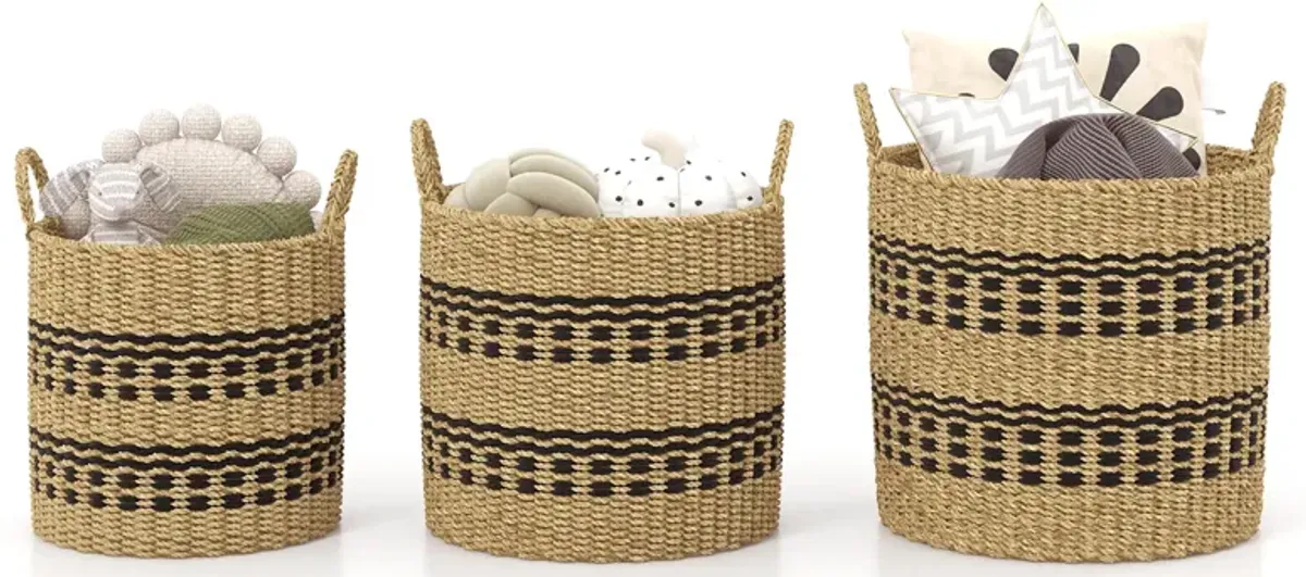 Set of 3 Stackable Seagrass Storage Baskets – Natural Organizing Bins for Home