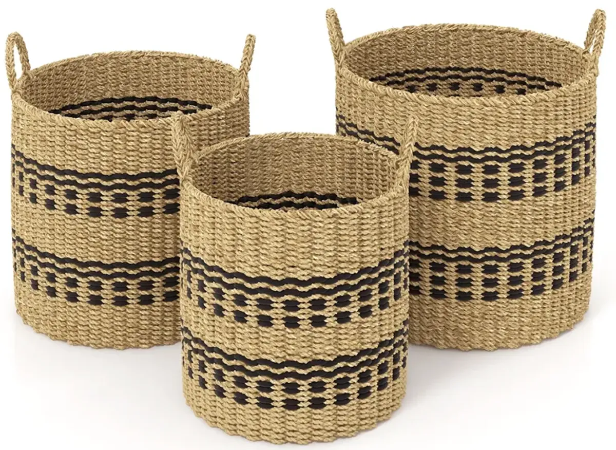 Set of 3 Stackable Seagrass Storage Baskets – Natural Organizing Bins for Home