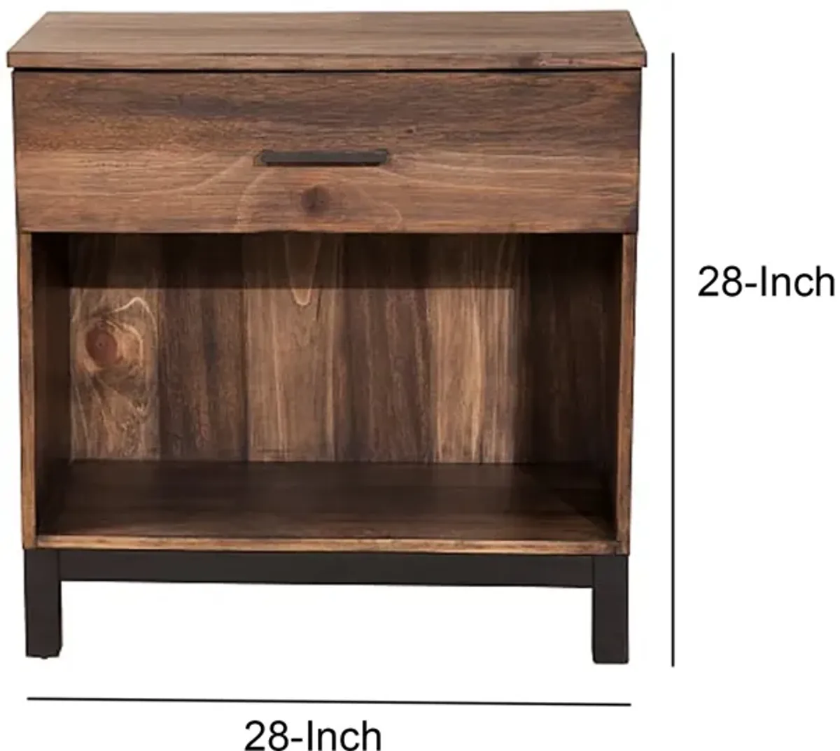 Two Tone Nightstand with 1 Drawer and 1 Open Compartment, Brown-Benzara