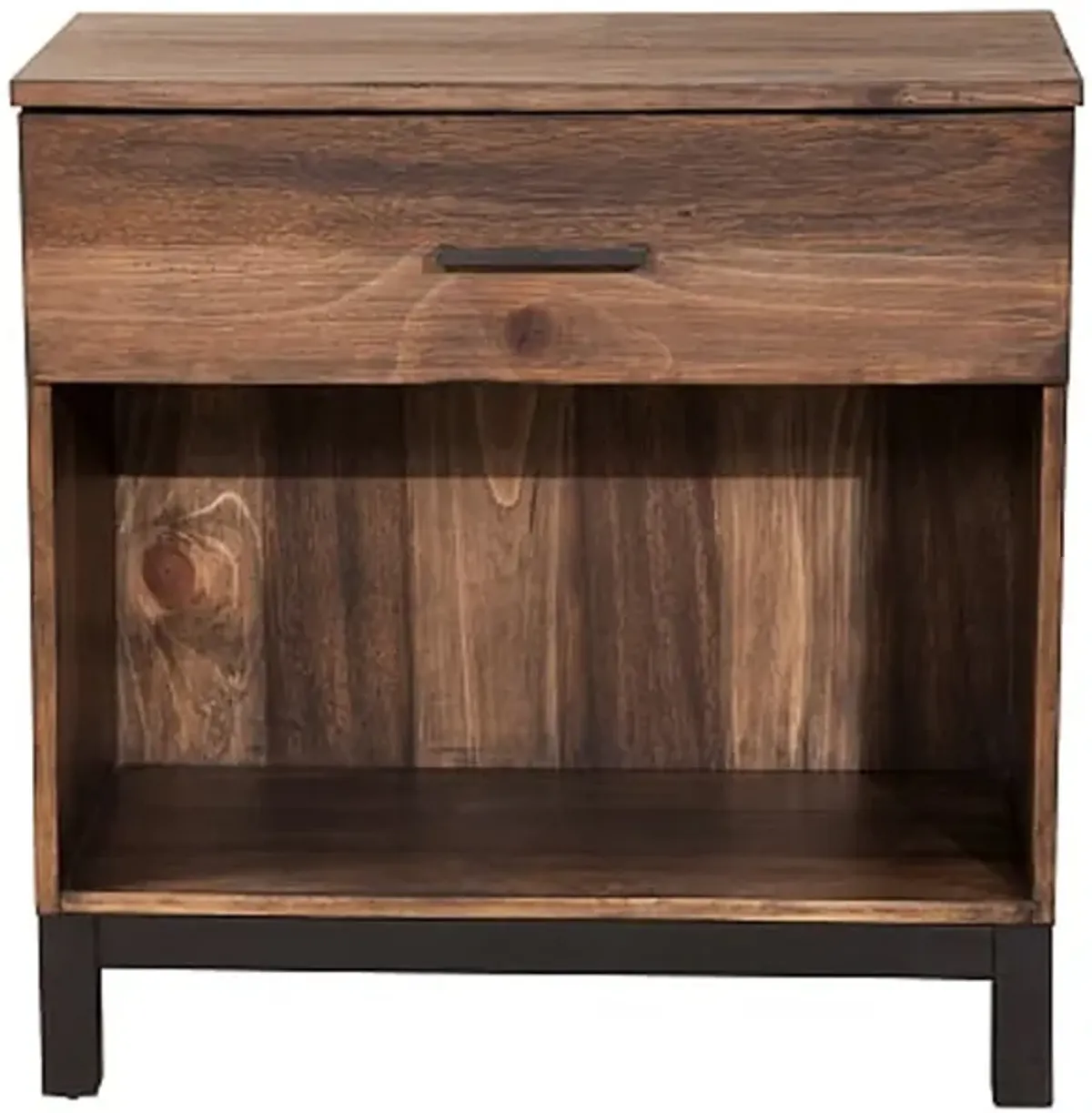 Two Tone Nightstand with 1 Drawer and 1 Open Compartment, Brown-Benzara