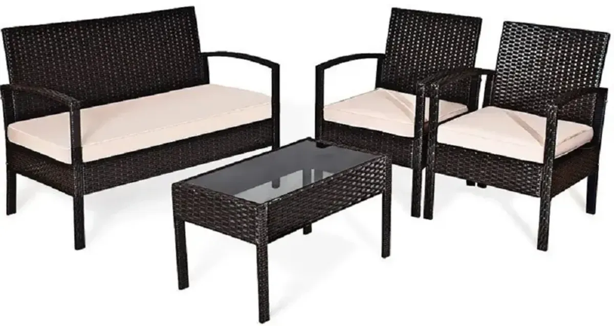 4 PCS Modern Outdoo Patio Cushioned Rattan Seat