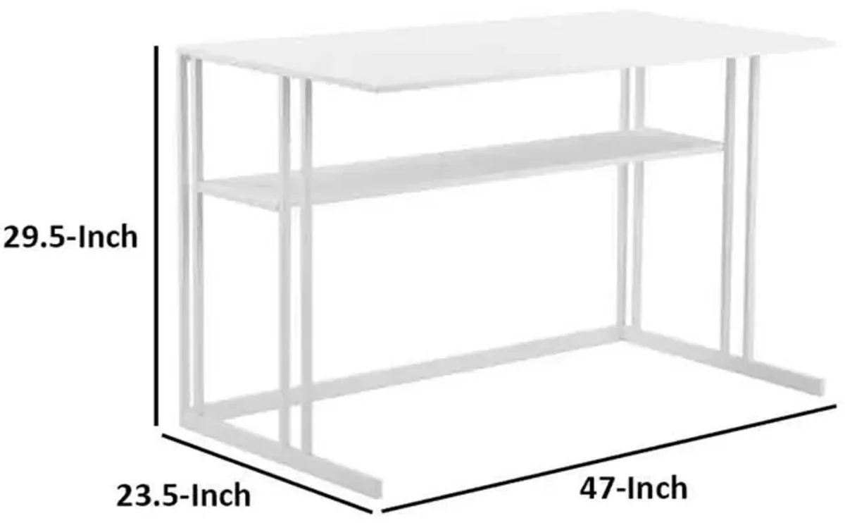 Femi 47 Inch Office Desk with Shelf, Open Steel Base, Modern White Finish - Benzara