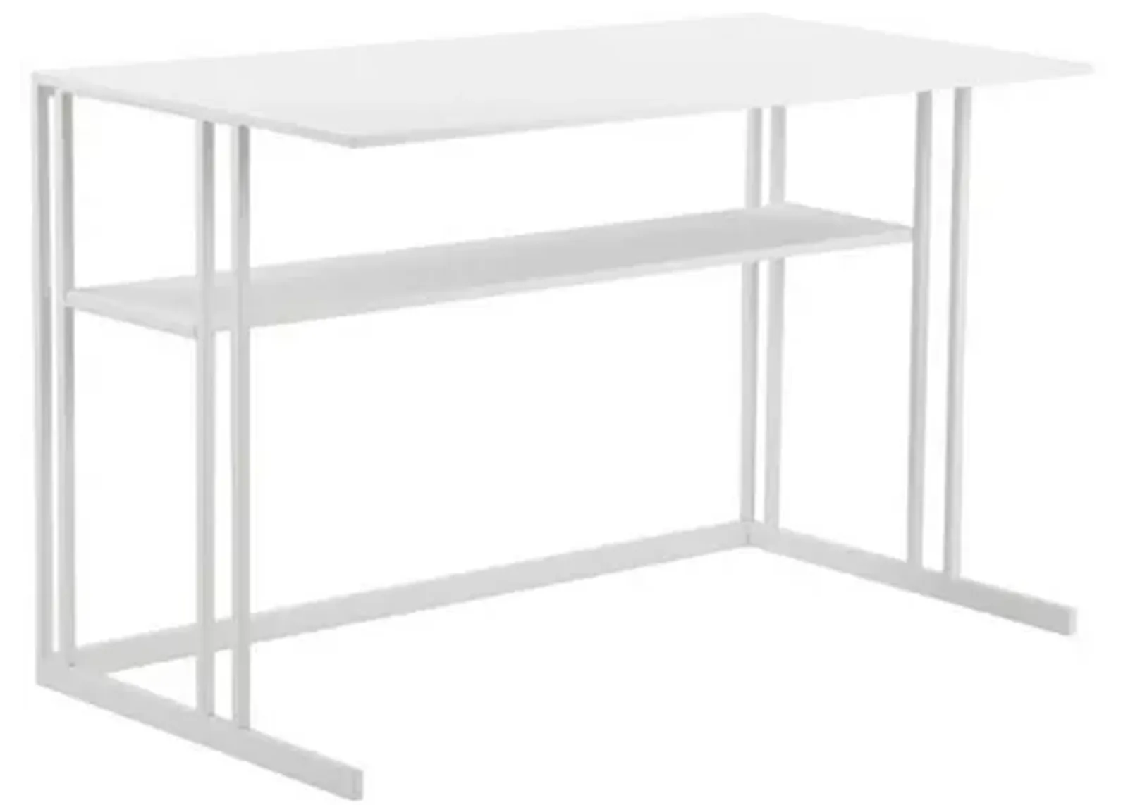 Femi 47 Inch Office Desk with Shelf, Open Steel Base, Modern White Finish - Benzara