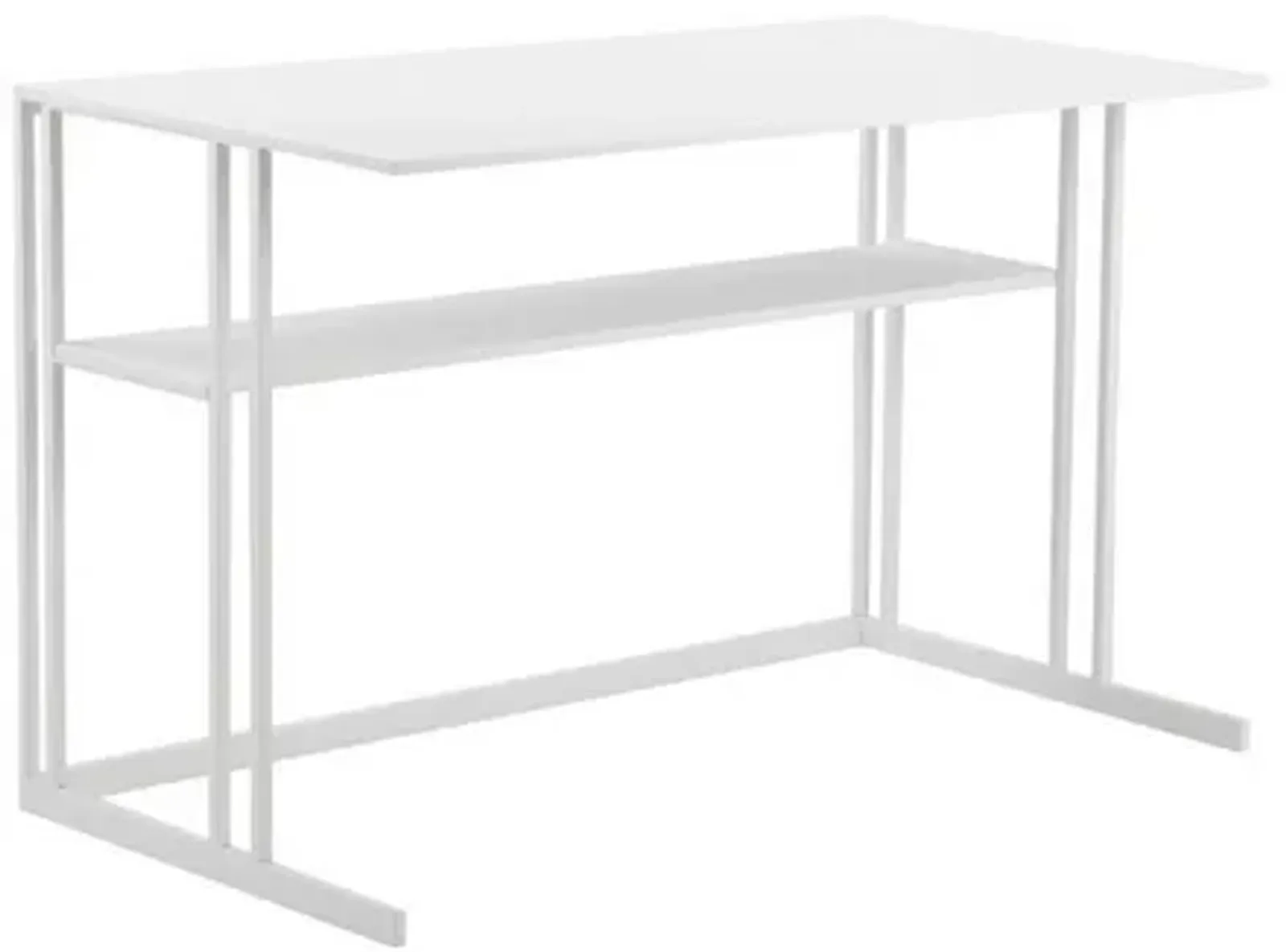 Femi 47 Inch Office Desk with Shelf, Open Steel Base, Modern White Finish - Benzara