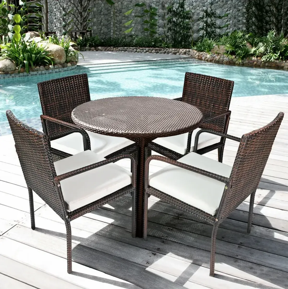 4 Pieces Outdoor Patio Rattan Dining Chairs Cushioned Sofa