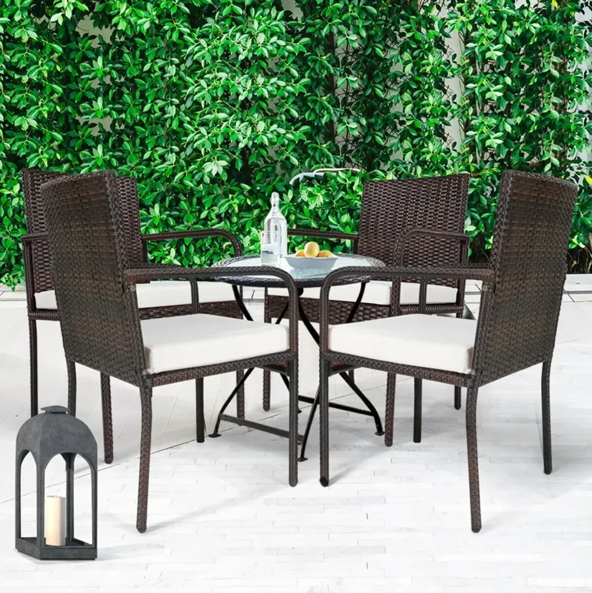 4 Pieces Outdoor Patio Rattan Dining Chairs Cushioned Sofa