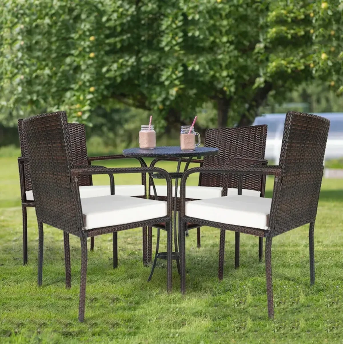 4 Pieces Outdoor Patio Rattan Dining Chairs Cushioned Sofa