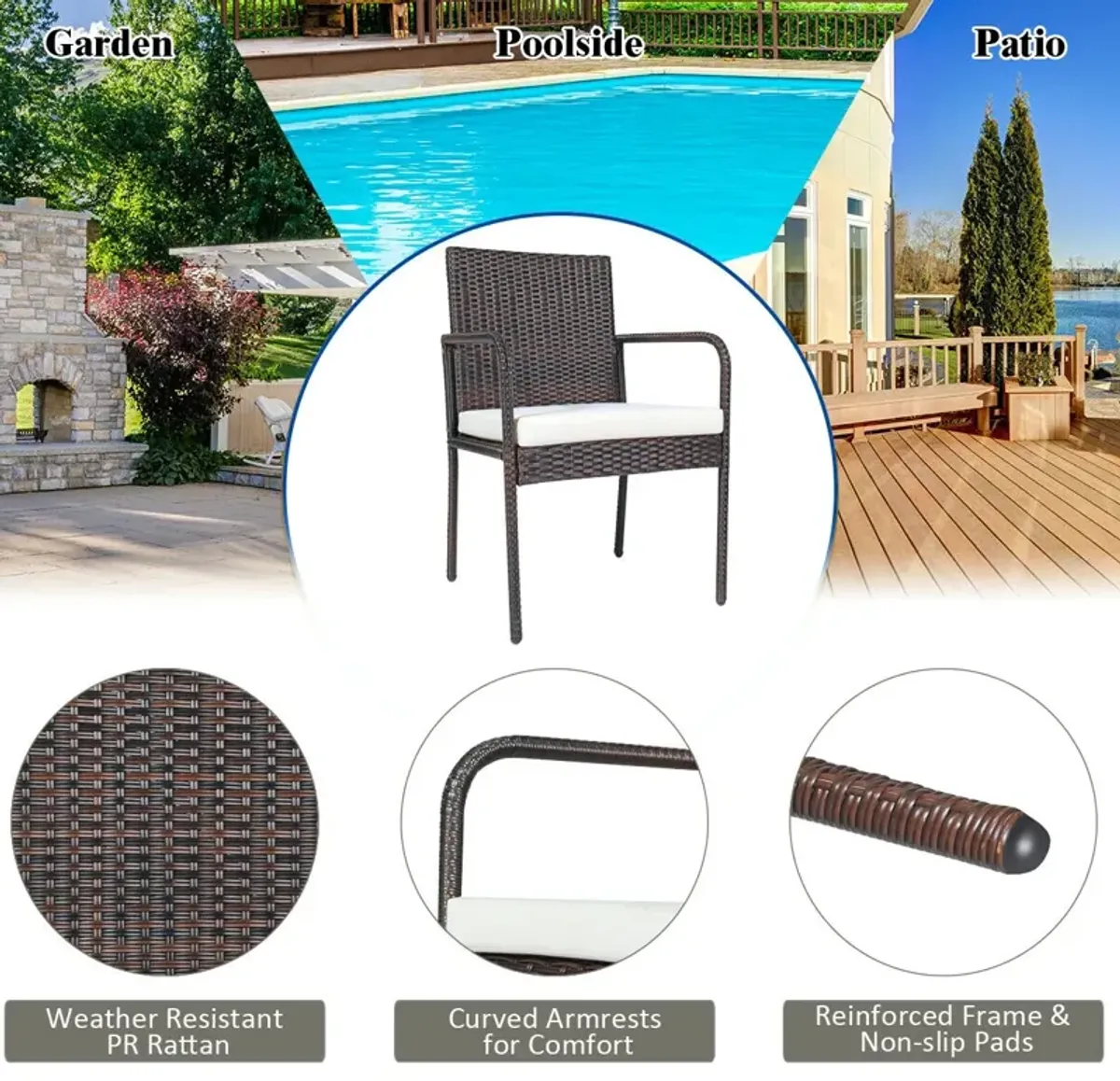 4 Pieces Outdoor Patio Rattan Dining Chairs Cushioned Sofa