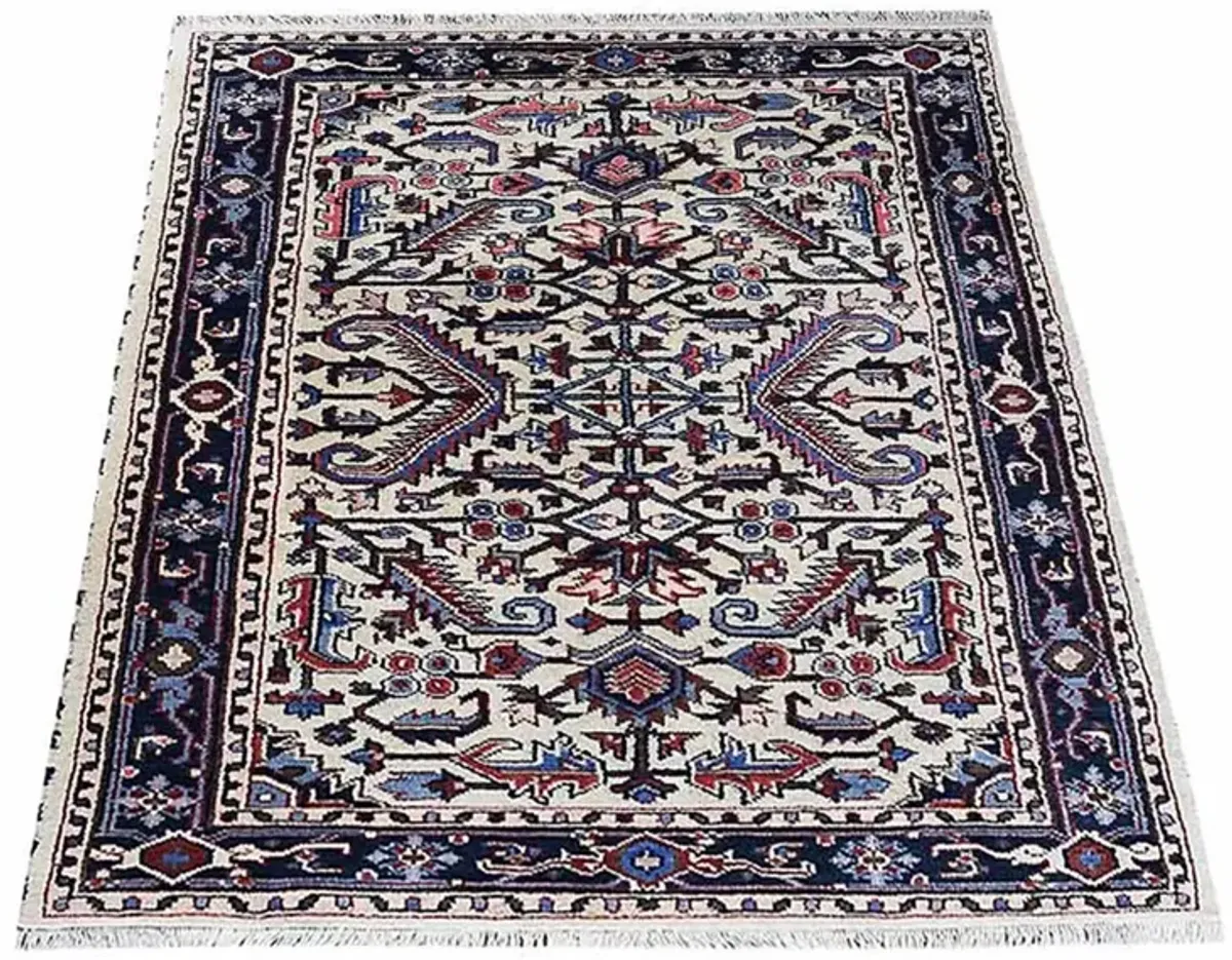 Rugsotic Carpets Hand Knotted Afghan Silk And Wool 3'x5' Area Rug White Blue AF0118