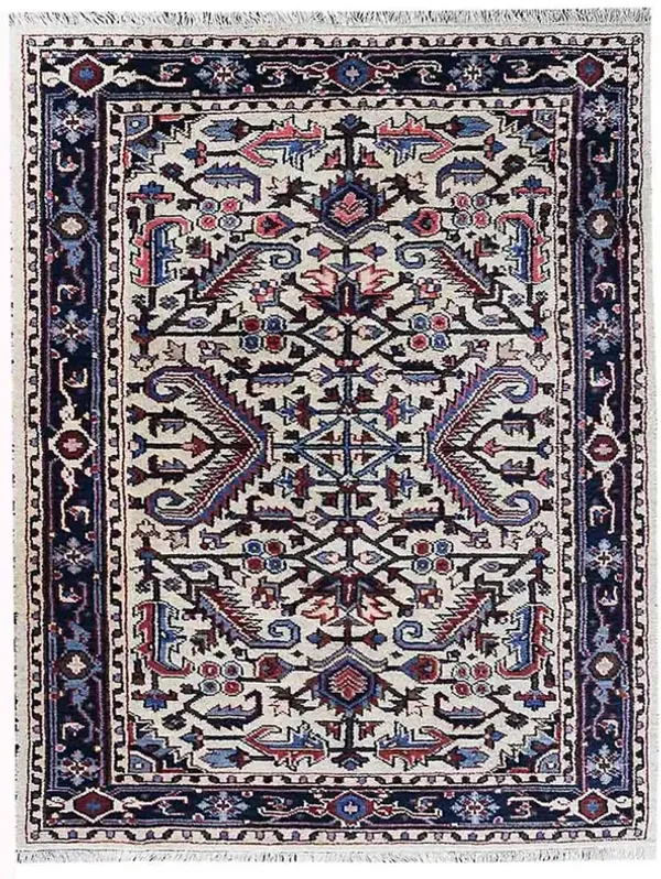 Rugsotic Carpets Hand Knotted Afghan Silk And Wool 3'x5' Area Rug White Blue AF0118