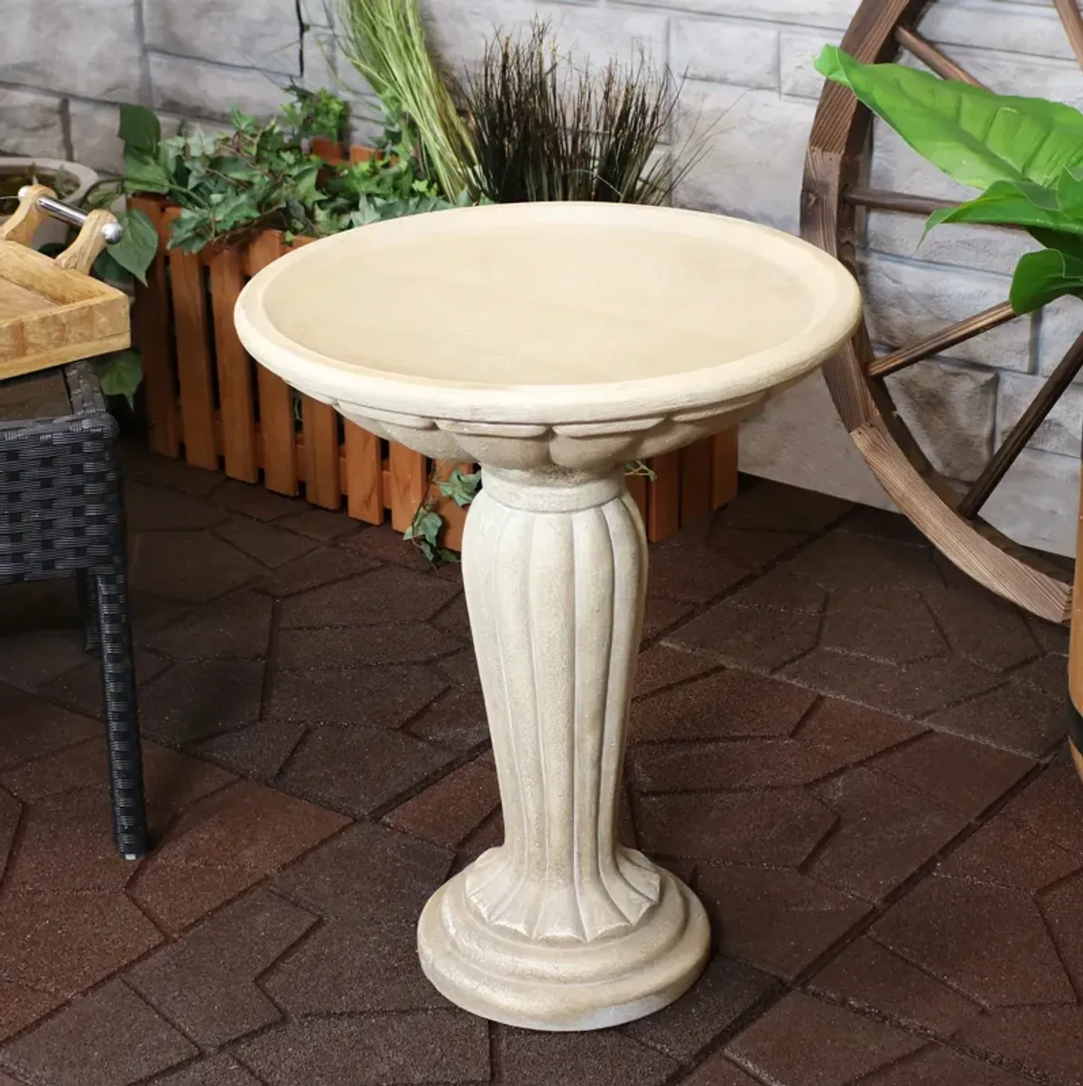 Sunnydaze Grecian Glass Fiber Reinforced Concrete Bird Bath - 16 in - Cream