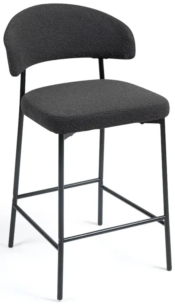 Glamour Home Set of 2 Bennett Black Boucle Upholstered Fabric Counter Stool Black Iron Legs