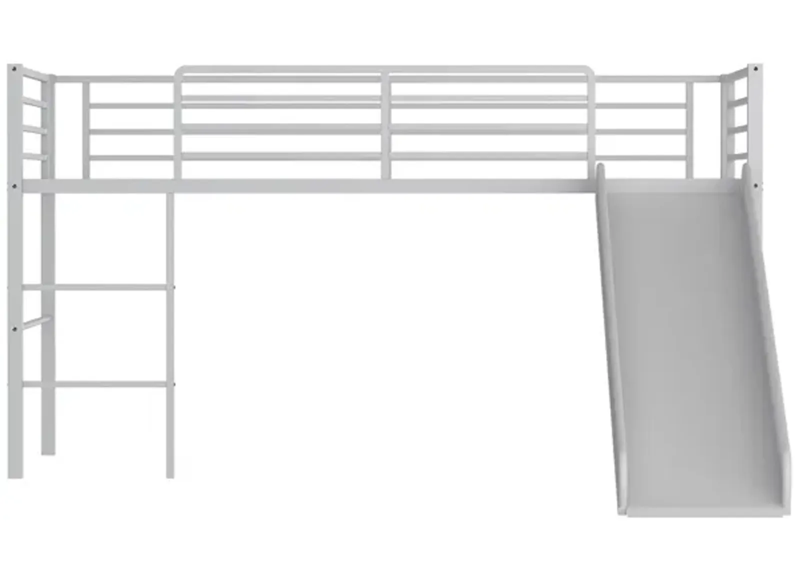 Twin Metal Loft Bed with Slide Safety Guardrails and Built-in Ladder