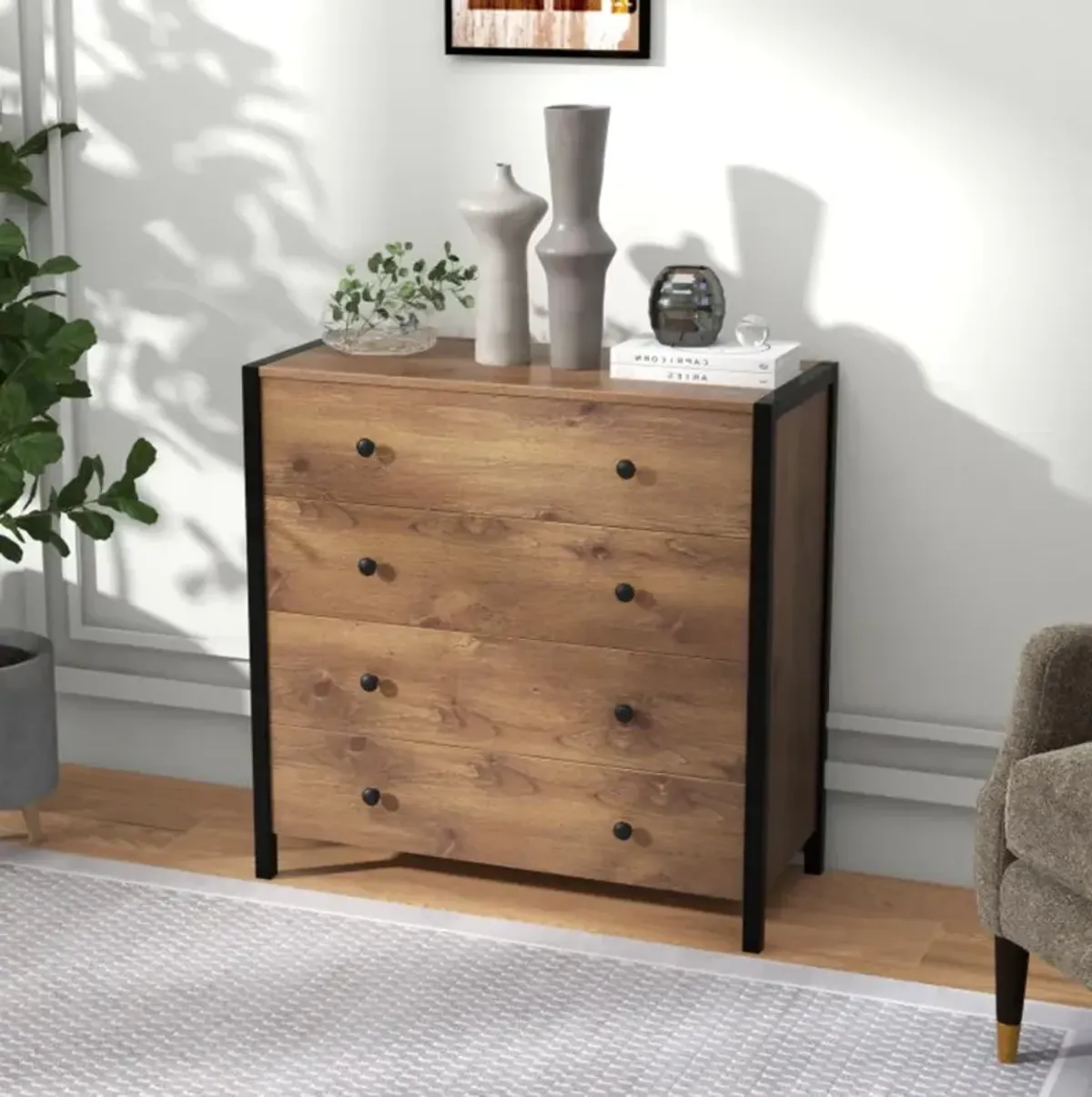 Hivvago 4-Drawer Dresser Modern Wooden Chest of Drawers for Bedroom Living Room