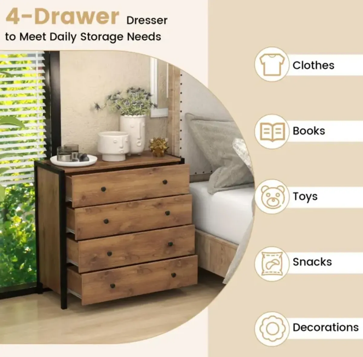 Hivvago 4-Drawer Dresser Modern Wooden Chest of Drawers for Bedroom Living Room