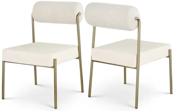 Meridian Furniture Carly Cream Vegan Leather Seat / Boucle Fabric Back Dining Chair, Set of 2