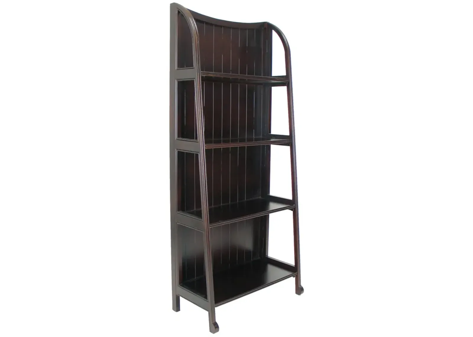 4 Tier Foldable Shelf Display Stand with Plank Style Back, Brown-Benzara