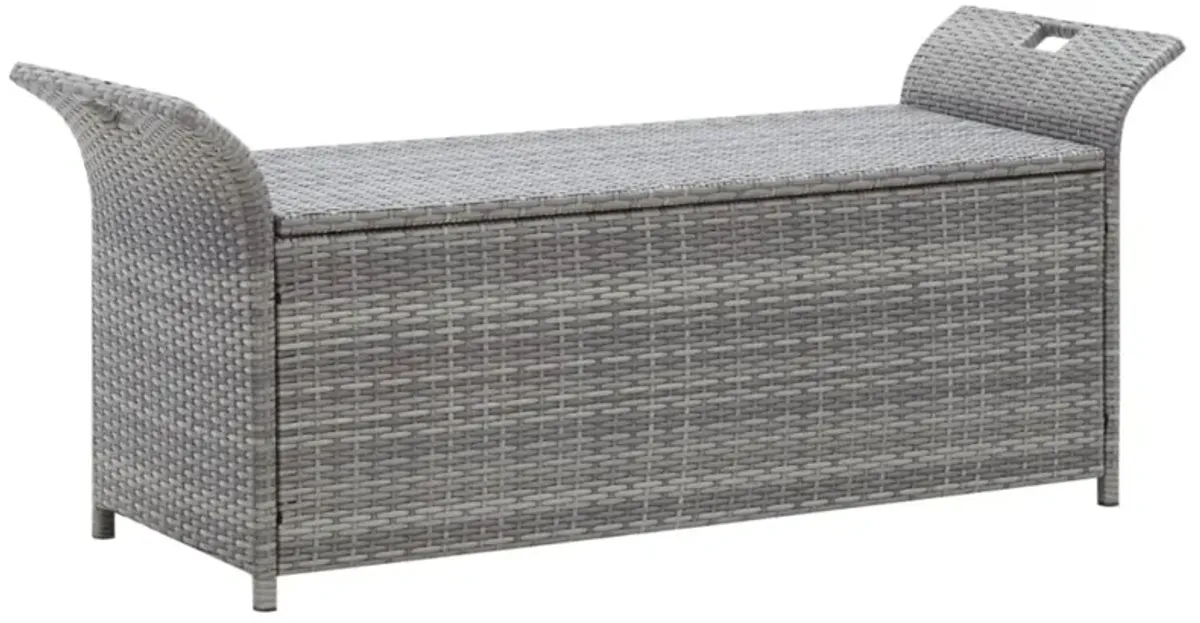 vidaXL Grey Poly Rattan Outdoor Adjustable Bench with a Dark Grey Cushion -Storage Function, Water-Resistant & Sturdy Design, Suitable for Daily Outdoor Use