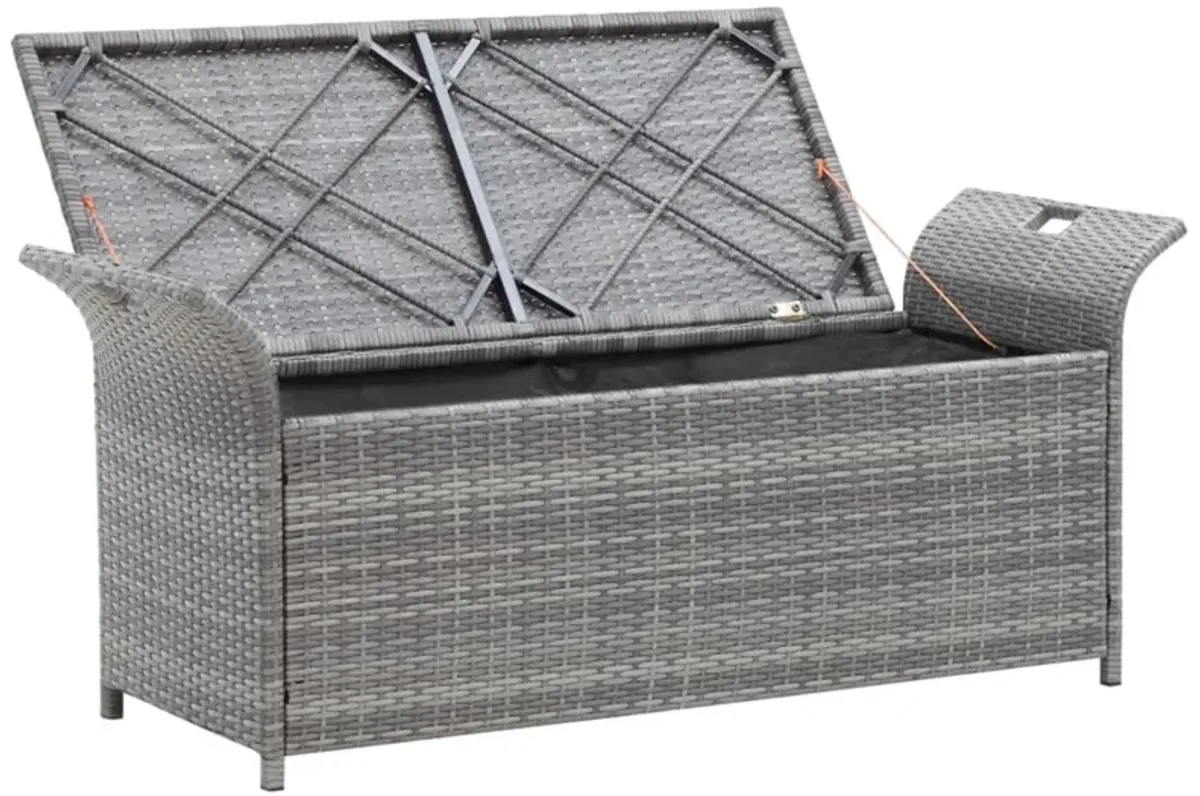 vidaXL Grey Poly Rattan Outdoor Adjustable Bench with a Dark Grey Cushion -Storage Function, Water-Resistant & Sturdy Design, Suitable for Daily Outdoor Use