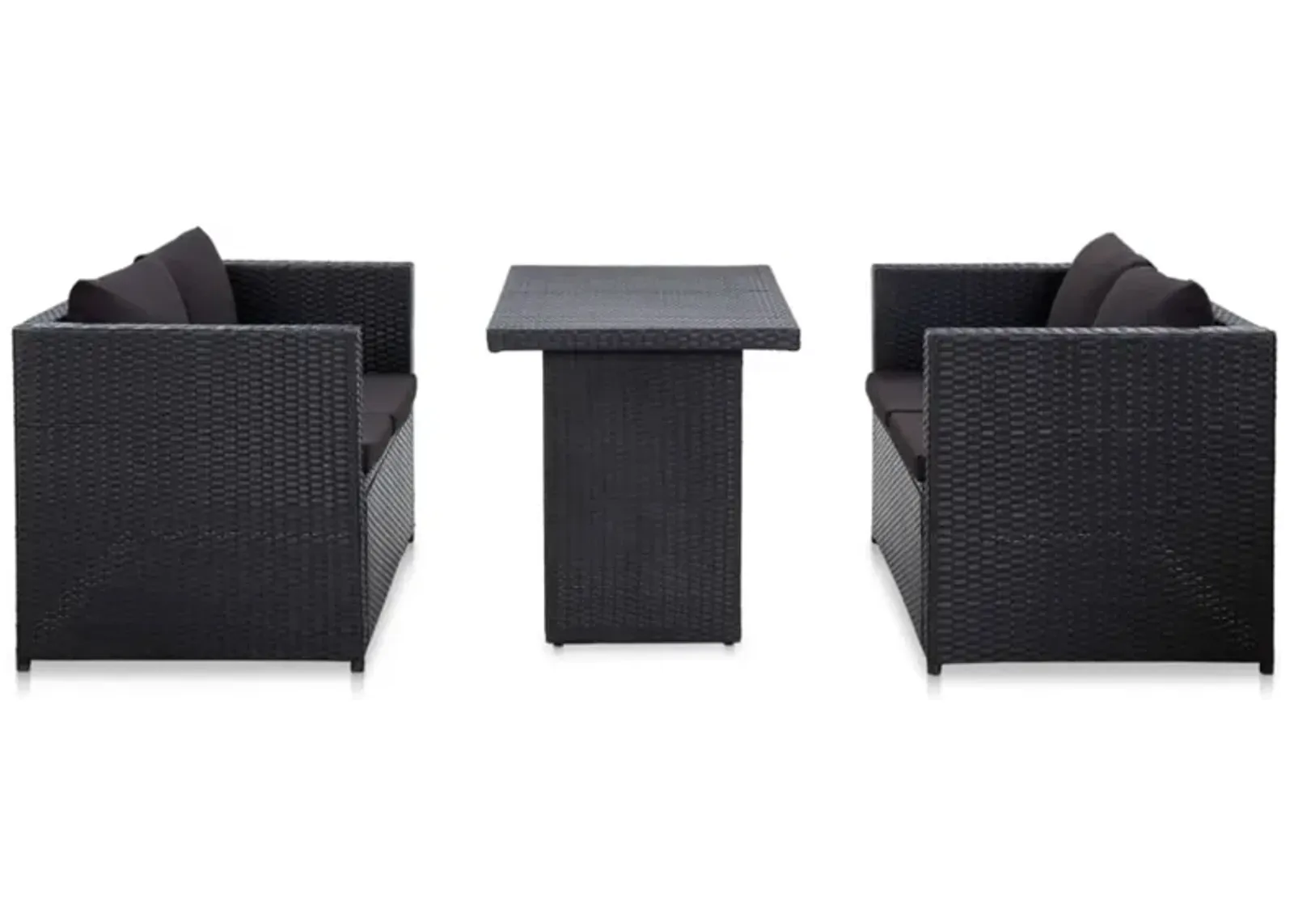 vidaXL 3 Piece Patio Lounge Set with Cushions Poly Rattan Black