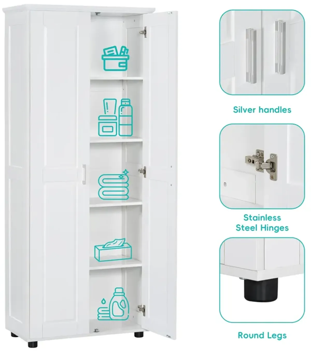 White Storage Cabinet with Two Doors for Bathroom