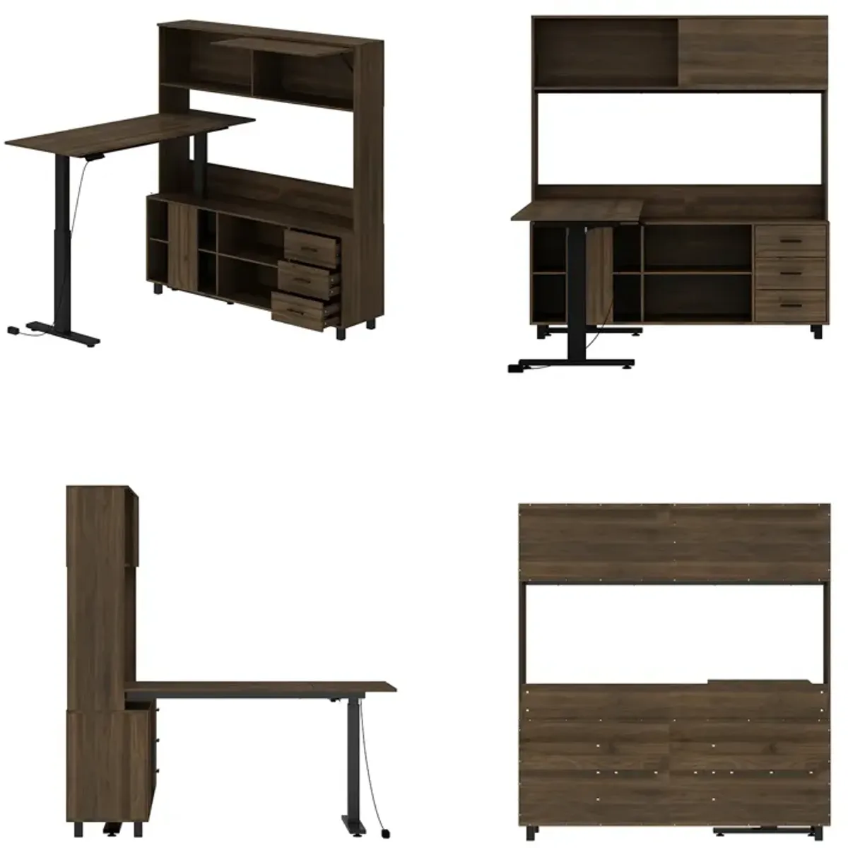 FUFU&GAGA L-Shaped Standing Desk with Hutch – Adjustable Height Computer Desk with Storage Drawers & Shelves, (63" W x 68.3" H x 63" D), Rustic Brown