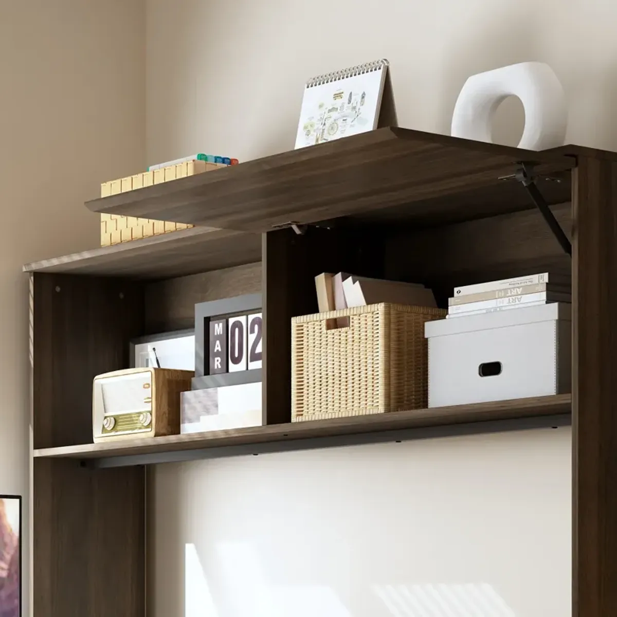 FUFU&GAGA L-Shaped Standing Desk with Hutch – Adjustable Height Computer Desk with Storage Drawers & Shelves, (63" W x 68.3" H x 63" D), Rustic Brown