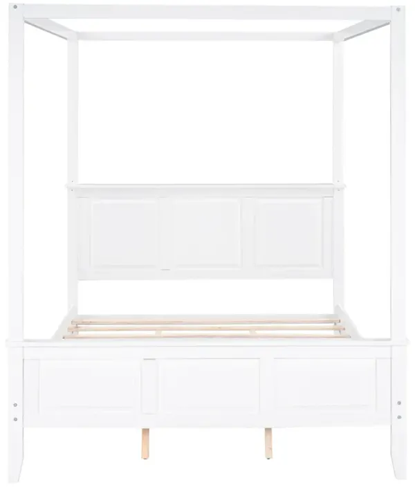 Queen Size Canopy Platform Bed With Headboard And Footboard, Slat Support Leg