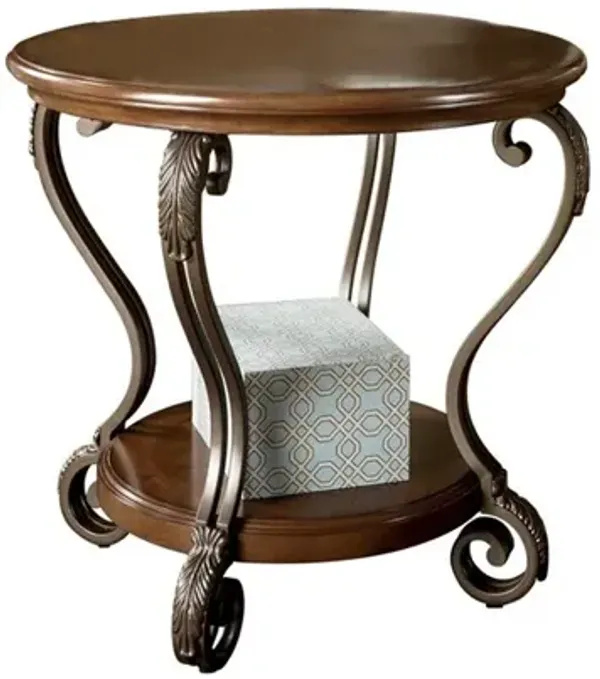 Round End Table With A Bottom Shelf and Designed Curvy Legs, Brown-Benzara