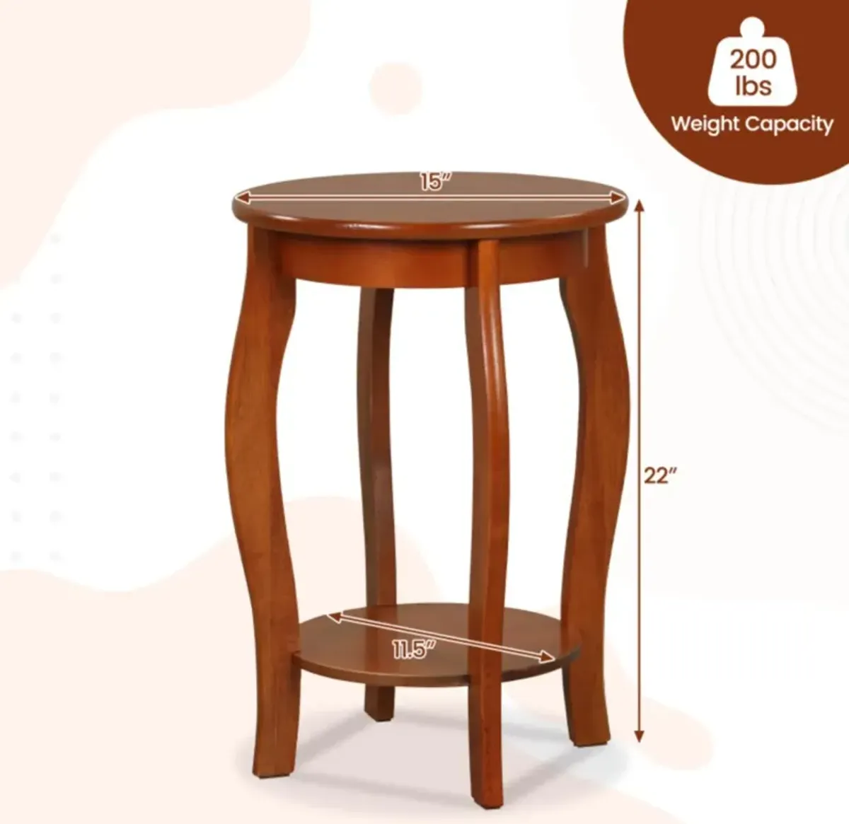 Hivvago Set of 2 15 Inch 2-Tier Round End Table with Storage Shelf-Walnut