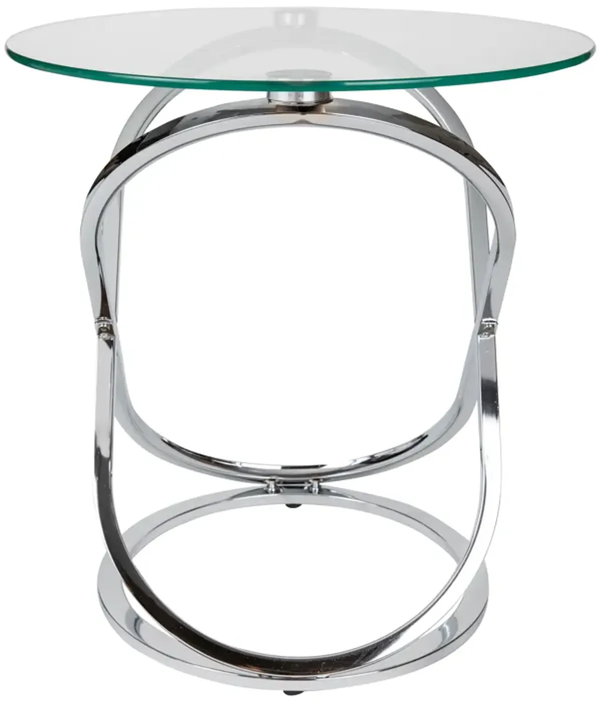 Galaxy Tempered Glass Round End Table with Cross Base Metal Frame