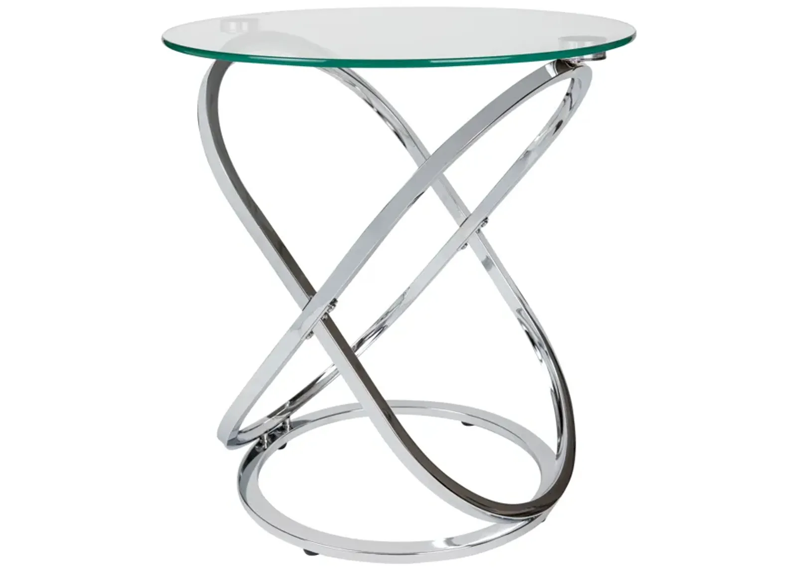 Galaxy Tempered Glass Round End Table with Cross Base Metal Frame