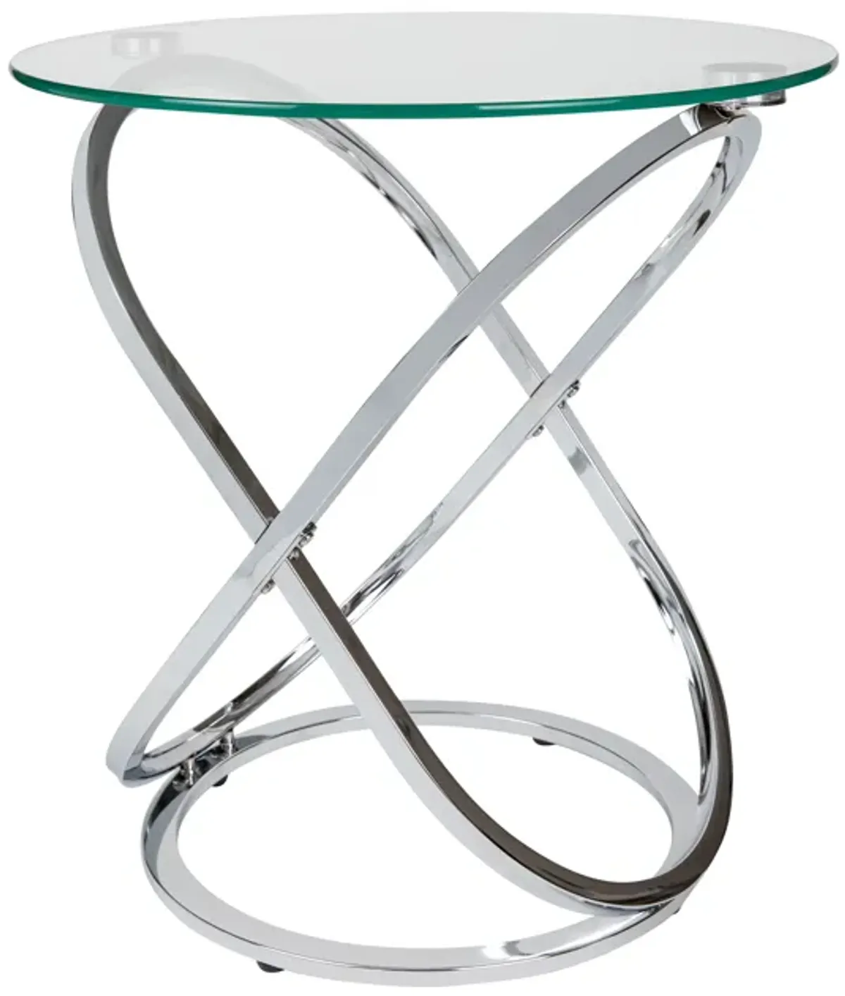 Galaxy Tempered Glass Round End Table with Cross Base Metal Frame