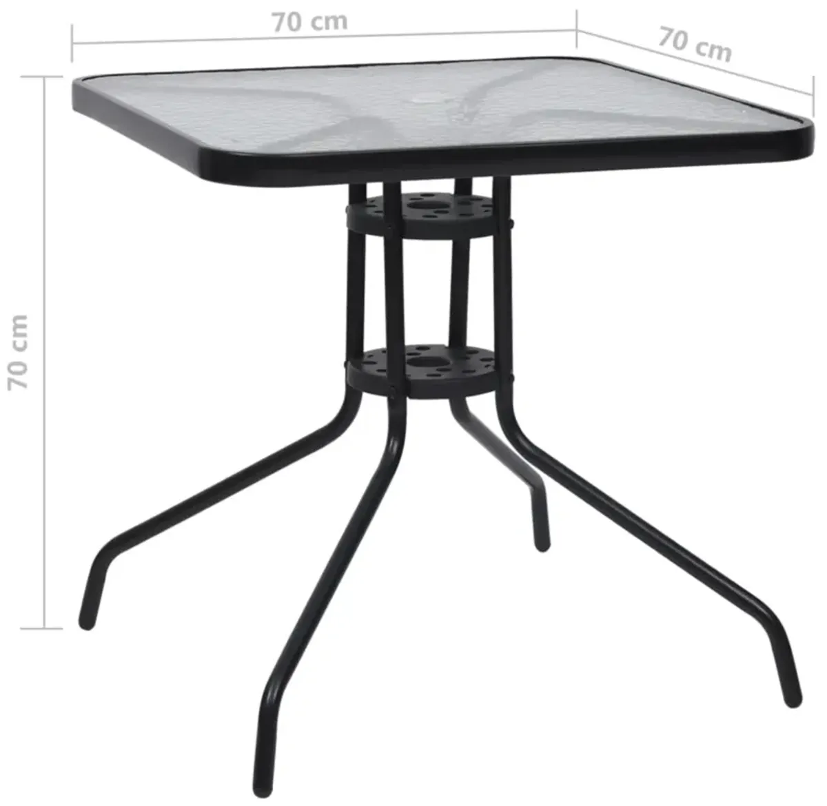 vidaXL Patio Table Black 27.6"x27.6"x27.6" Steel