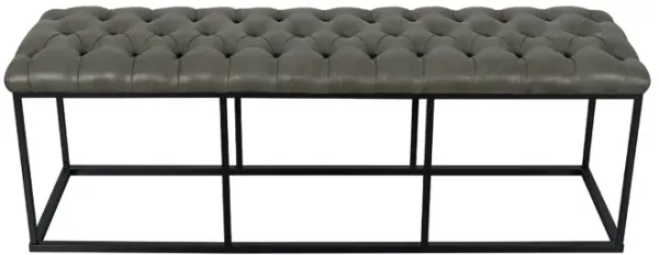 Ali Bench, Open Metal Frame, Gray Tufted Faux Leather 52 Inch - Benzara