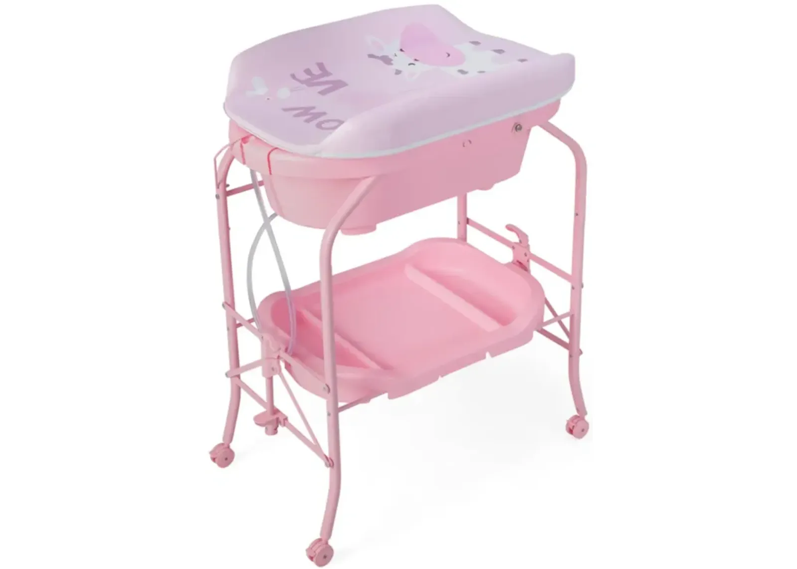 Hivvago Folding Baby Changing Table with Bathtub and 4 Universal Wheels