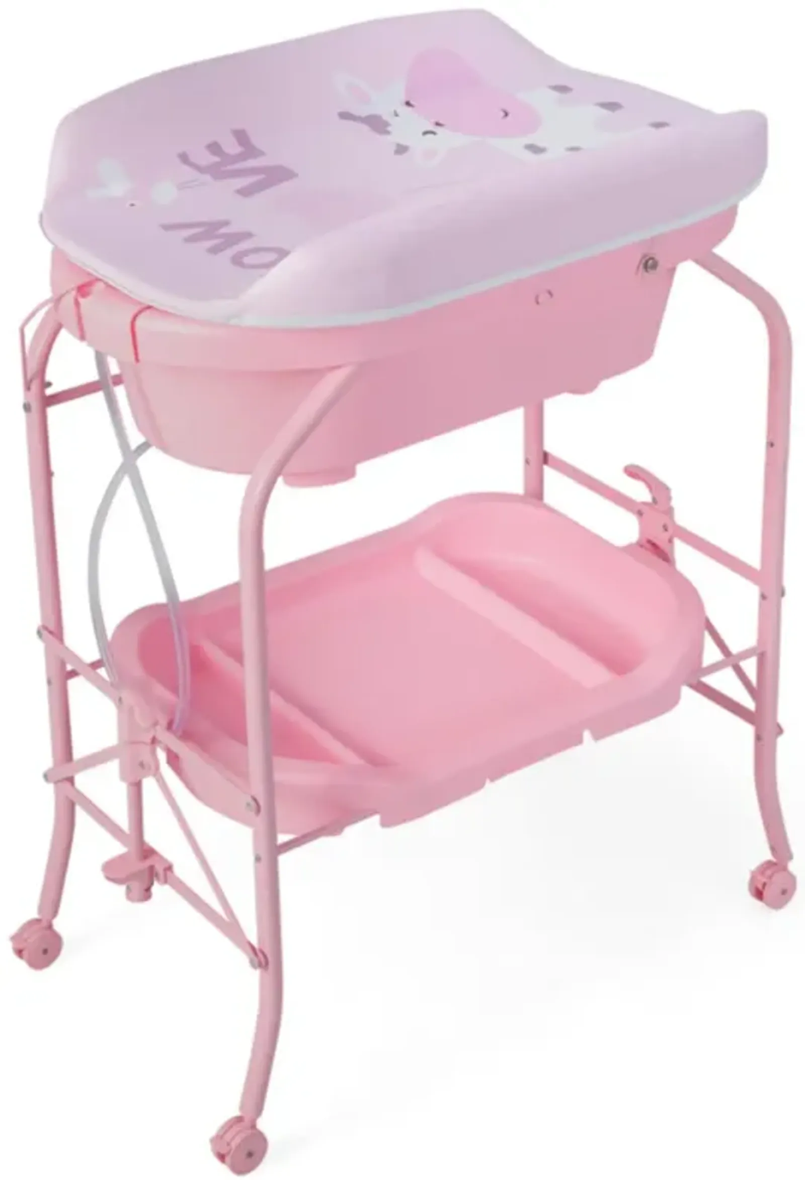 Hivvago Folding Baby Changing Table with Bathtub and 4 Universal Wheels