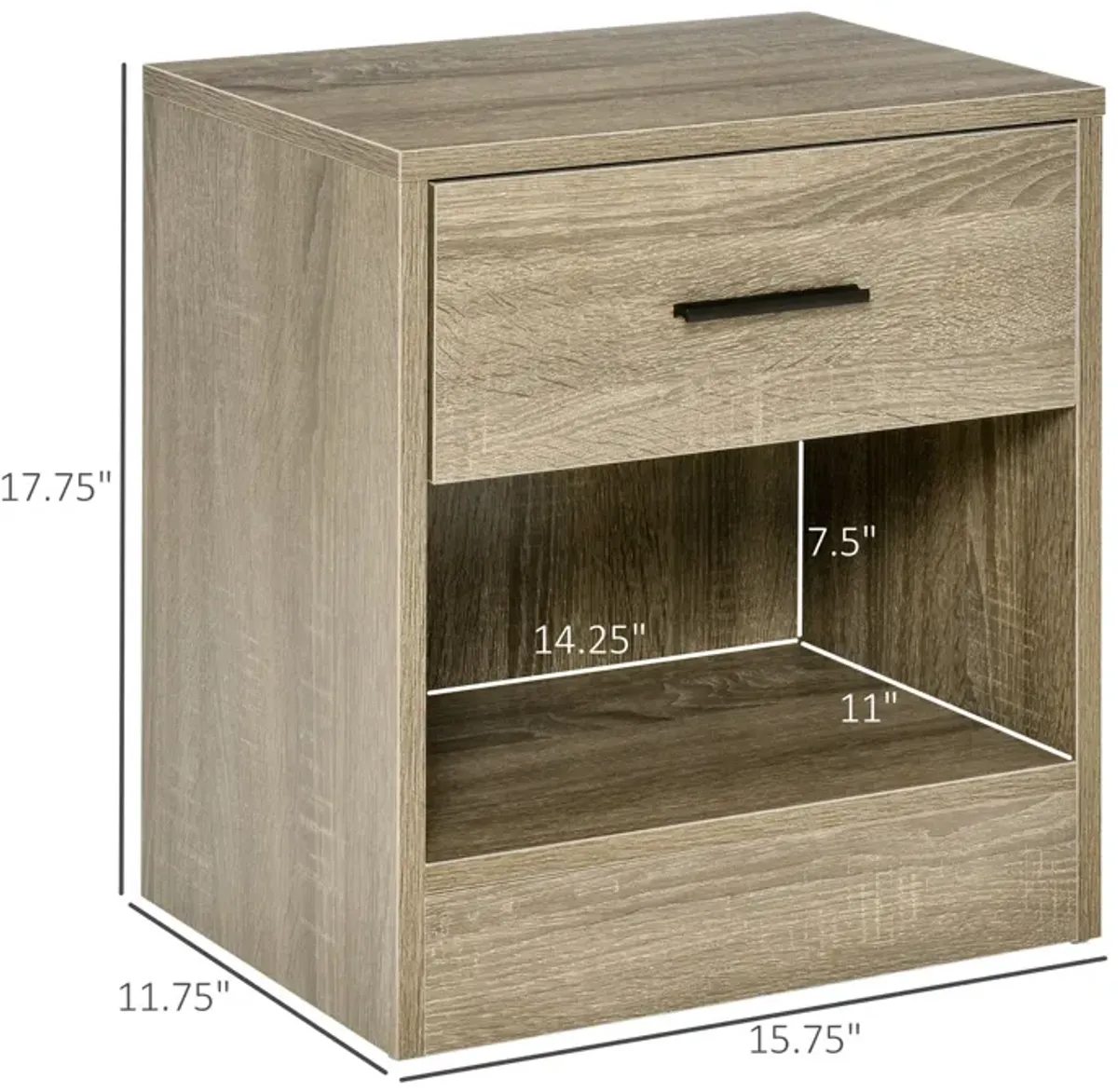 Grey Wood Side Table: Accent End Table with Drawer for Living Room