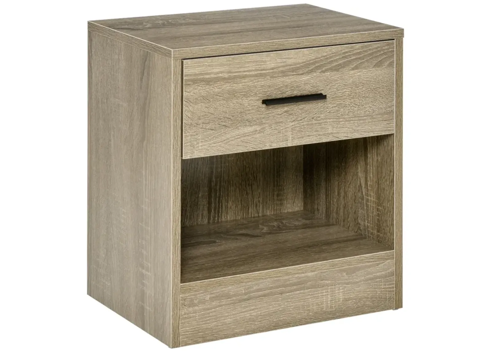 Grey Wood Side Table: Accent End Table with Drawer for Living Room