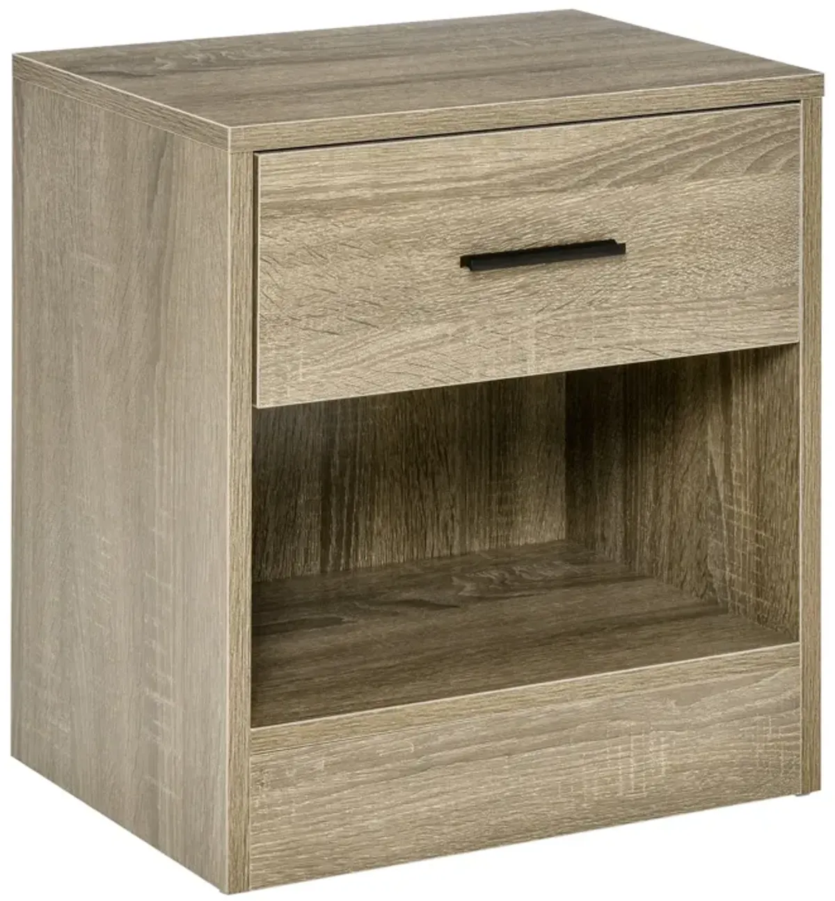 Grey Wood Side Table: Accent End Table with Drawer for Living Room