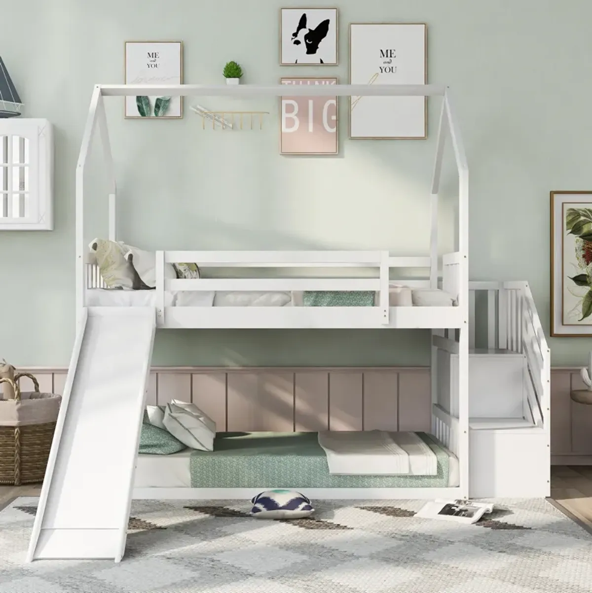 Merax House Bunk Bed with Slide