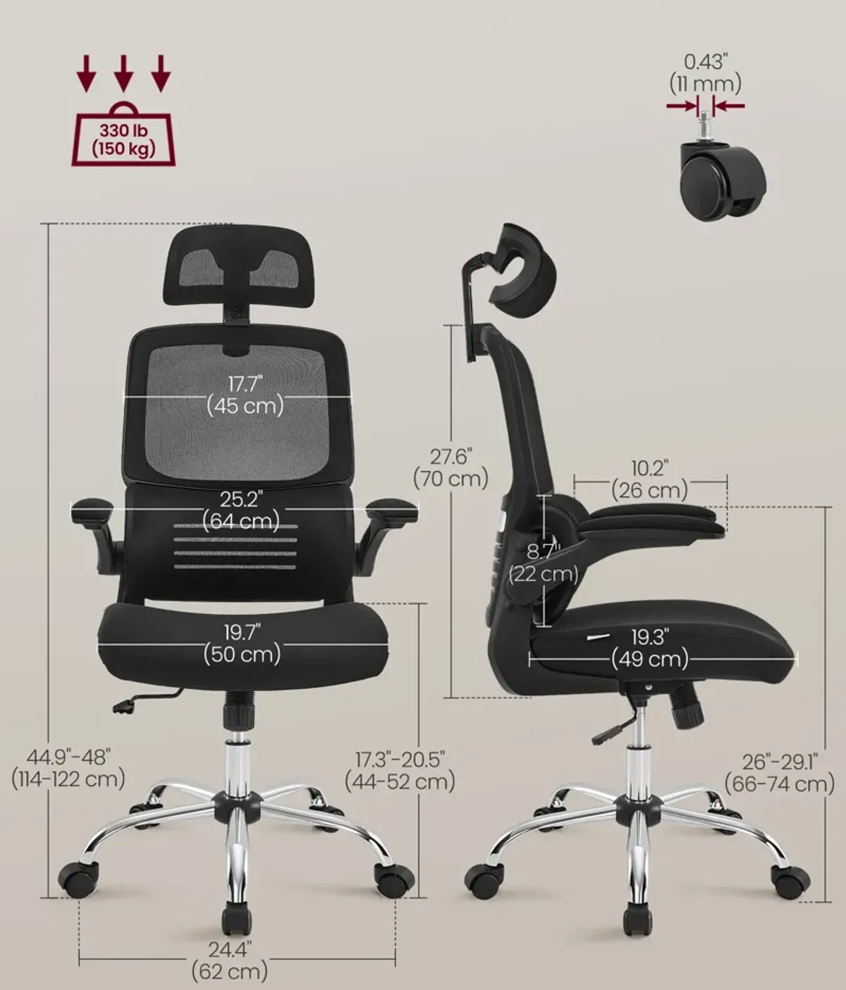 Adjustable Headrest Mesh Computer Chair for Ergonomic Comfort and Support