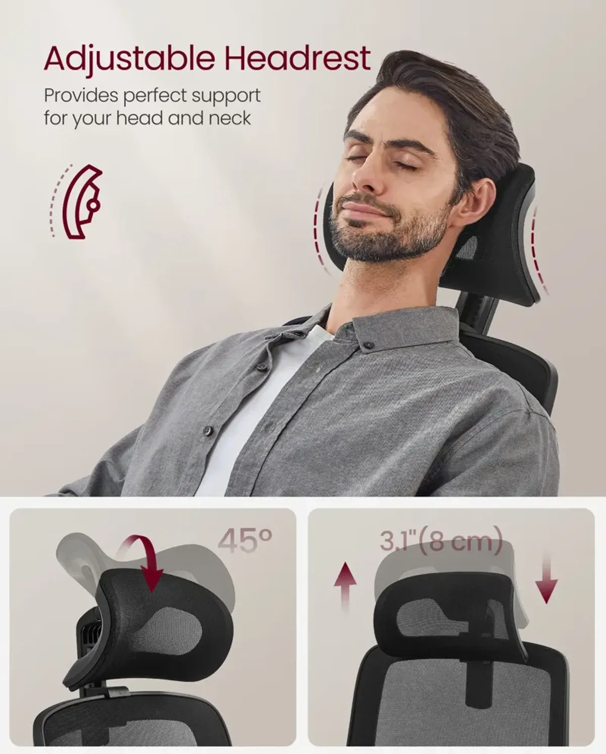 Adjustable Headrest Mesh Computer Chair for Ergonomic Comfort and Support