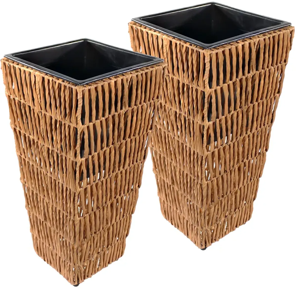 Sunnydaze Set of 2 Hyacinth Poly-Wicker Tall Planters