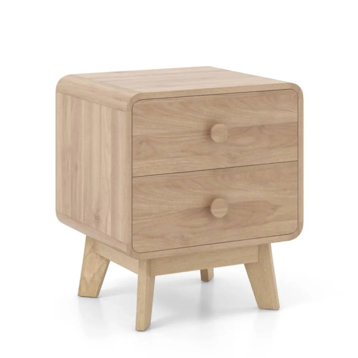 Hivvago Nightstand with 2 Drawers Solid Rubber Wood Legs