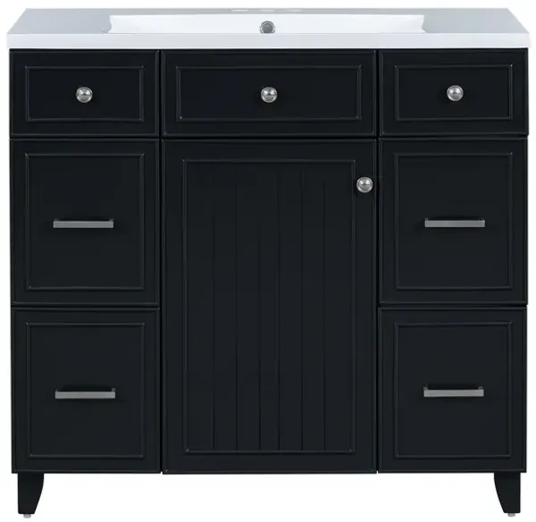 Whisen 36 in. Bathroom Storage Cabinet Bathroom Vanity with Resin Sink, Soft Closing Door and Drawer